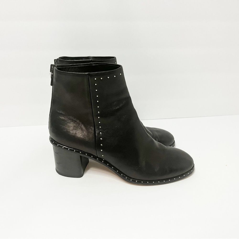 Rag & Bone Willow Black Leather Studded Accents Booties Size 38 - Picture 1 of 8